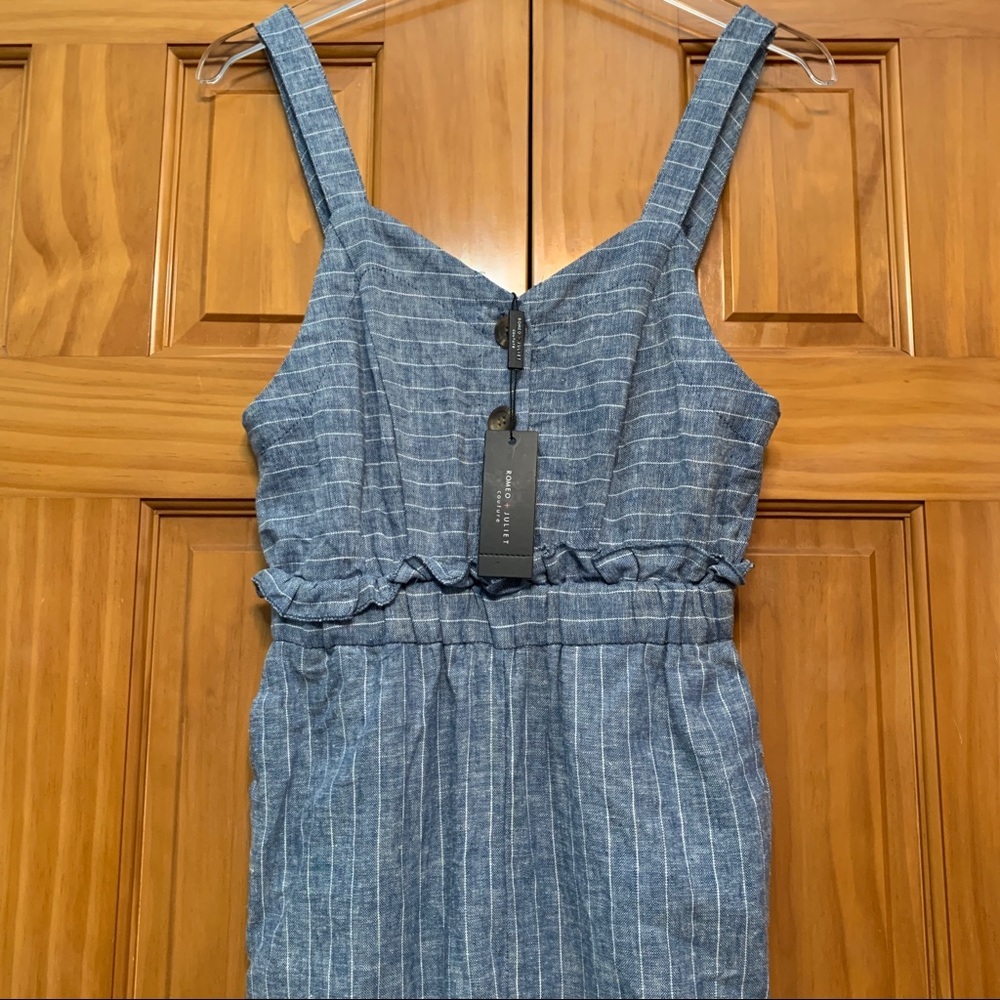 Romeo + Juliette Couture Linen Blend Jumpsuit Size Small Blue/Ivory NWT - Picture 9 of 13